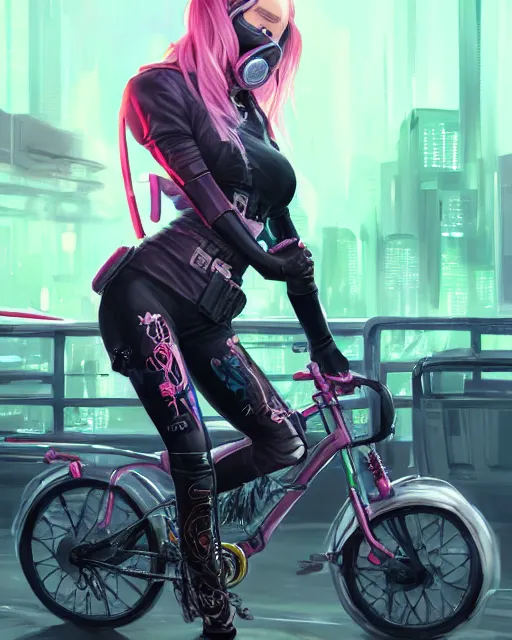 blonde female rouge assassin riding a pedal bike,, Stable Diffusion