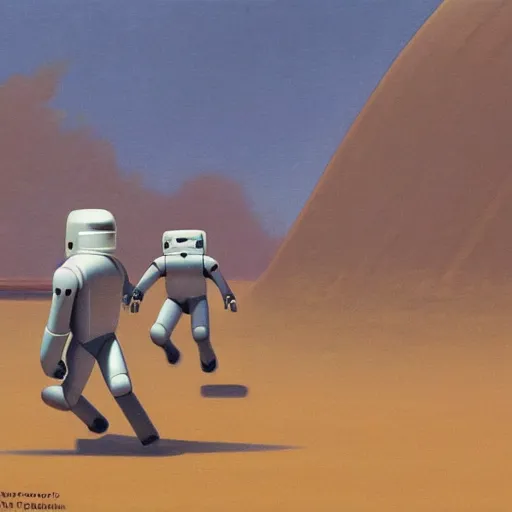 Image similar to astronaut running away from robots ralph mcquarrie