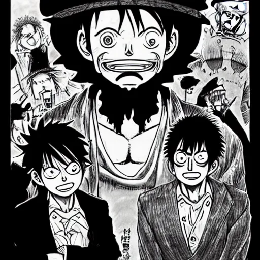 Image similar to [ luffy mustache ] ( by kim jung gi ) ( by george morikawa ) ( by eiichiro oda )