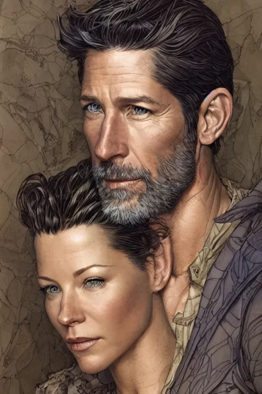 Image similar to Matthew Fox and Evangeline Lilly as a ruggedly handsome hero, intricate, elegant, highly detailed, centered, digital painting, artstation, concept art, smooth, sharp focus, illustration, art by artgerm and donato giancola and Joseph Christian Leyendecker, WLOP