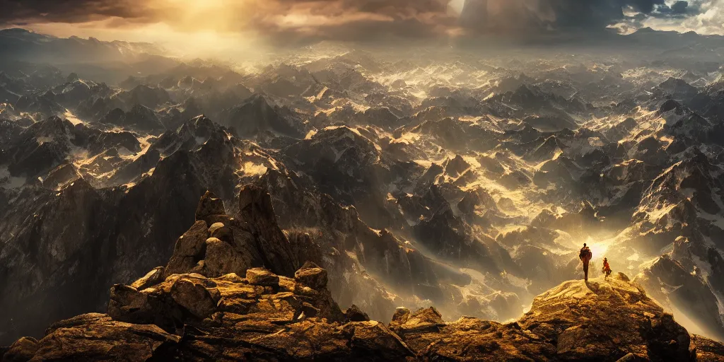 Image similar to the top of a mountain, epic composition, epic lighting, detailed and intricate image, cinematic, 4K