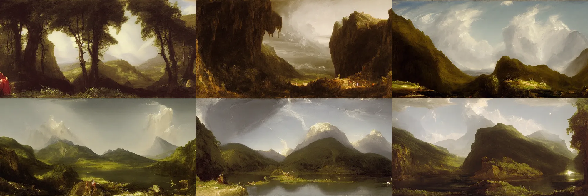 Prompt: landscape by Thomas Cole, by Raphael Lacoste, by Guy Denning