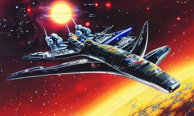Prompt: spaceship, legend of galactic heroes, noriyoshi ohrai