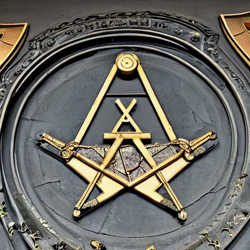 Image similar to a set of strange esotheric symbols on the outside wall at the entrance of a freemason temple