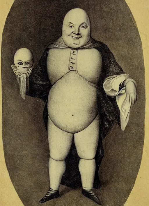 Prompt: 1 8 0 0 s style full body detailed photograph of silly humpty dumpty jack black, realistic, hieronymus bosch