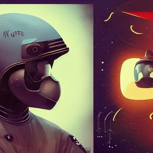 Prompt: Monkey as Astronaut with a nice helmet profile picture by Greg Rutkowski and Fujita, Goro and Kunkle, Brad, asymmetrical, Organic Painting , glitch, Matte Painting, geometric shapes, hard edges, street art, trending on the artstation, realistic, graffity:2 by Sachin Teng:4, blur: -5