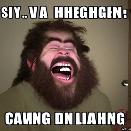 Prompt: Caveman laughing at memes