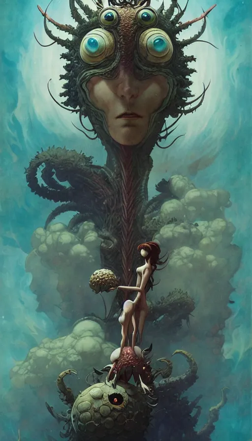 Image similar to exquisite imaginative imposing weird creature movie poster art humanoid anime movie art by : : james jean weta studio tom bagshaw frank frazetta studio ghibli