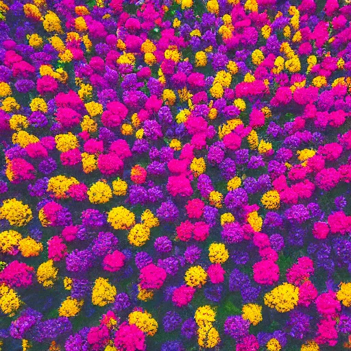 Image similar to Millions of colorful flowers blossoming, climax, overwhelming, brilliant, surreal, cinematic, epic, 8k, sharp focus, color grain 35mm