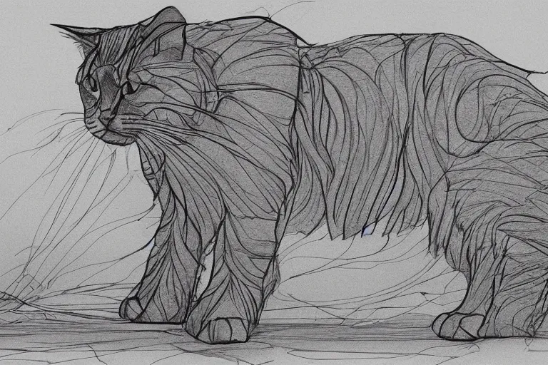 Prompt: gigachad cat, highly detailed sketch, line art, by frank lloyd wright