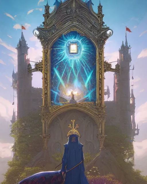 Image similar to highly detailed surreal vfx portrait of a blessed shield in a majestic castle by golden tree, stephen bliss, unreal engine, greg rutkowski, loish, rhads, beeple, makoto shinkai and lois van baarle, ilya kuvshinov, rossdraws, tom bagshaw, alphonse mucha, global illumination, detailed and intricate environment