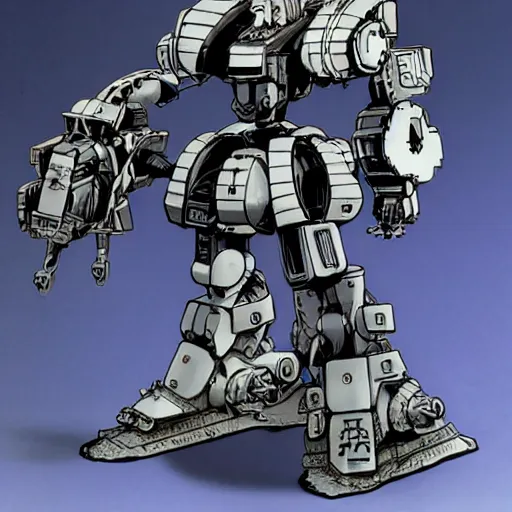 Image similar to mech by mamoru nagano, mortar headd in fivestarstory,