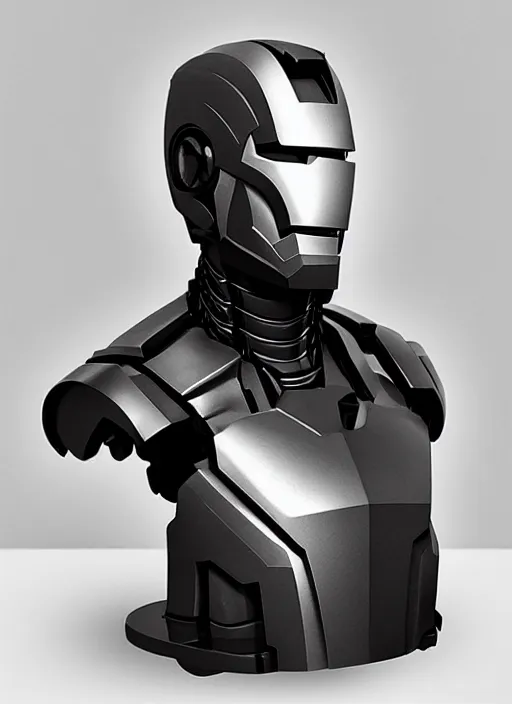 Prompt: an orthographic bust sculpture ironman, marble, studio lighting by Wes Anderson