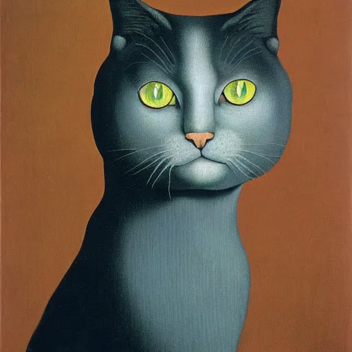 Prompt: A portrait of Cat by Rene Magritte,