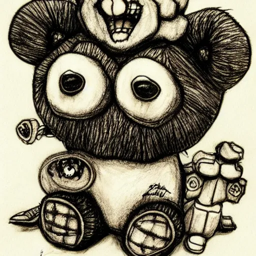 Prompt: grunge drawing of a cartoon teddy bear by mrrevenge, corpse bride style, horror themed, detailed, elegant, intricate