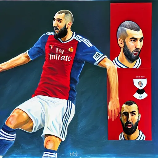 Image similar to an artistic portrait of Karim benzema, oil painting