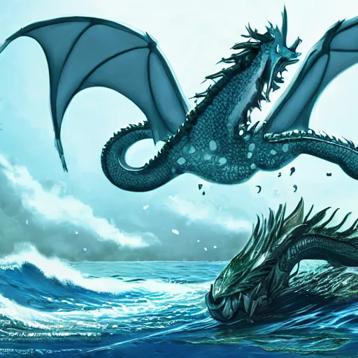 Prompt: sea faring dragon swimming in the ocean, video game concept art, detailed