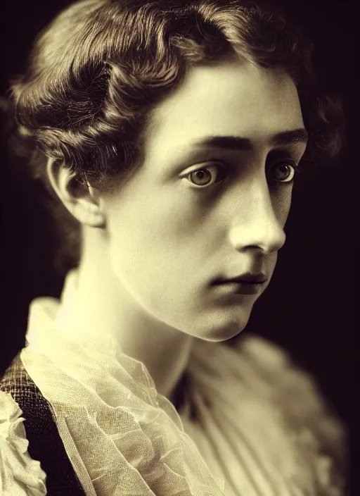 Prompt: close up portrait of a young edwardian aristocrat, female, edwardian, formal, detailed face, deep focus, movie still, dramatic lighting, ray tracing, by hendrik kerstens and paolo roversi