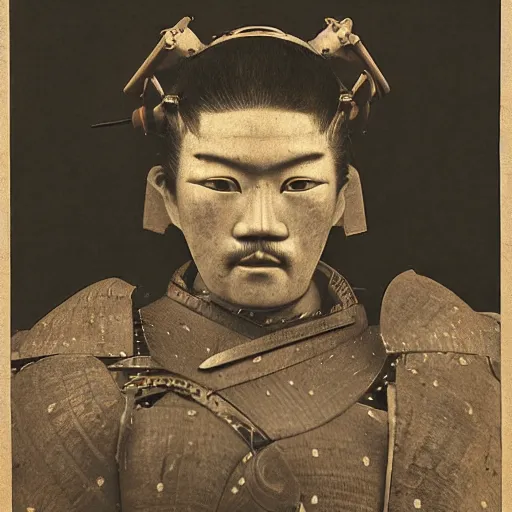 Image similar to portrait of a samurai robot ( c. 1 8 8 0 - c. 1 8 9 2 ) drawing in high resolution by otto eerelman
