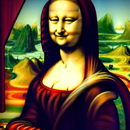 Image similar to queen of england painted as the monalisa