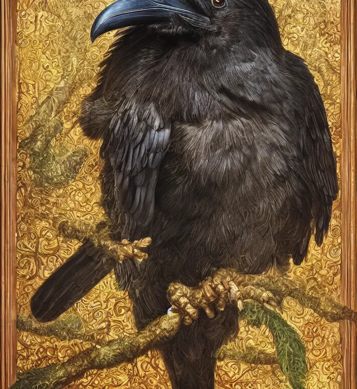 Image similar to a breathtakingly stunningly beautifully highly detailed animal portrait of a majestic raven, by rosetti and devinci and michael cheval and sidney cooper and turner, 4 k