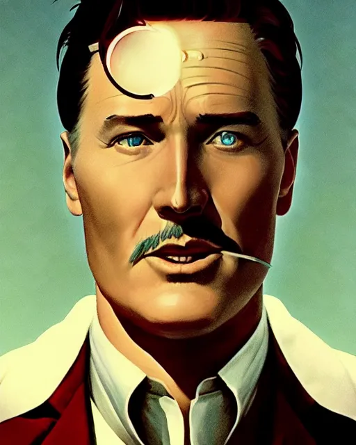 Image similar to Errol Flynn as a scientist. 1980s dystopian Soviet Russia, propaganda screens. Stephen Bliss, unreal engine, fantasy art by Greg Rutkowski, Loish, Rhads, Makoto Shinkai and Lois van baarle, Ilya Kuvshinov, rossdraws global illumination, radiant light, faithfully depicted facial expression, perfect anatomy, detailed and intricate environment