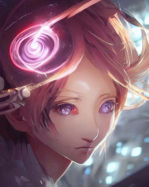 Image similar to illustration of an anime girl's eyes being mind controlled, spirals, by artgerm and wlop and greg rutkowski, digital art, extreme detail, realistic lighting, cinematic composition, concept art, sharp focus, colorful, photorealistic, 8 k