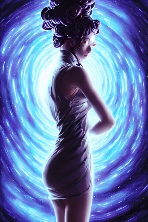 Image similar to azathoth girl wearing a dress made of milky way, seductive pose, occlusion shadow, specular reflection, rim light, unreal engine, artgerm, artstation, art by hiroaki samura and ilya kuvshinov and ossdraws, intricate, highly detailed 8 k, cosmic horror illustration, extremely beautiful shape of face and body