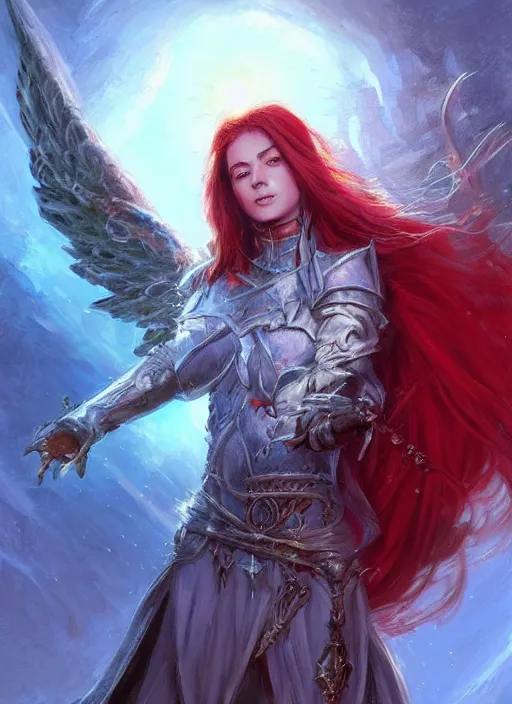 Image similar to angel, ultra detailed fantasy, dndbeyond, bright, colourful, realistic, dnd character portrait, full body, pathfinder, pinterest, art by ralph horsley, dnd, rpg, lotr game design fanart by concept art, behance hd, artstation, deviantart, hdr render in unreal engine 5