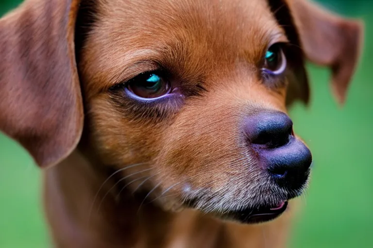 Image similar to closeup portrait of a small brown dog licking its nose with its tongue in central park, natural light, sharp, detailed face, magazine, press, photo, Steve McCurry, David Lazar, Canon, Nikon, focus