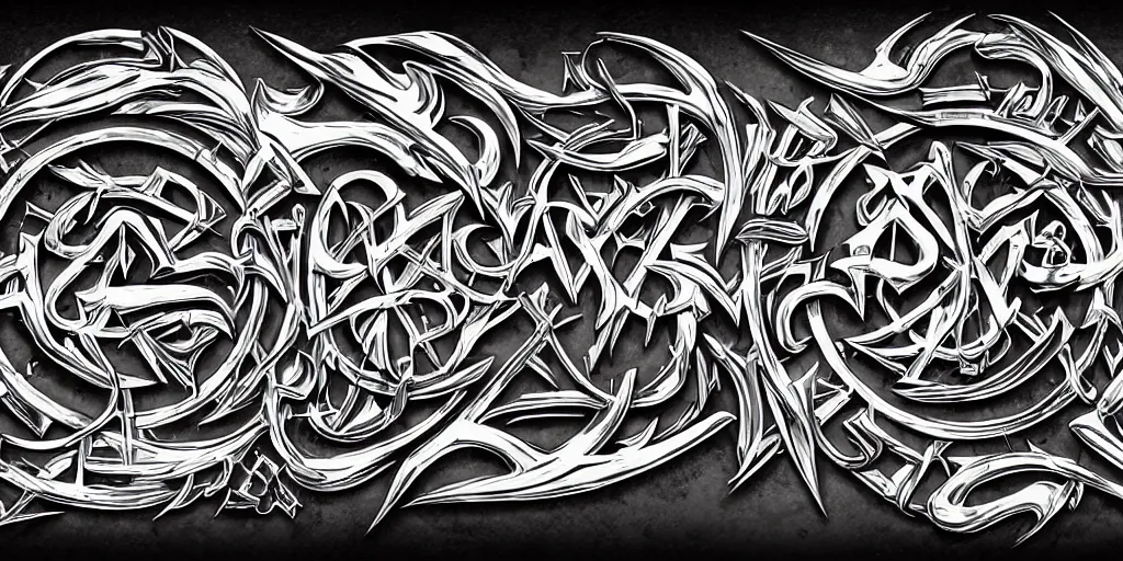 Image similar to the word subsume in death metal typeface, symmetrical, super detailed, chrome, shiny