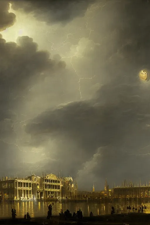 Prompt: dark fantasy matte painting of a city-size pipe organ at night, dark stormy weather by beksinsky and Canaletto and Bellotto