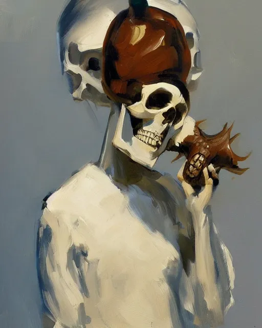 Image similar to an angel with a skull for the head, by greg manchess, organic painting, dark, bold shapes, trending on artstation