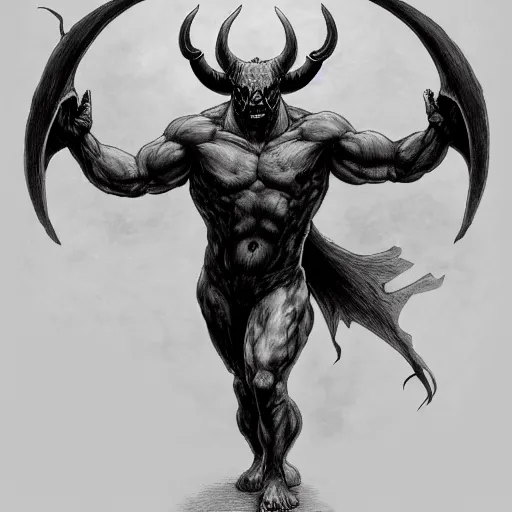 Image similar to full body, grayscale, Gustave Dore, Sorie Kim, muscled humanoid balrog demon, horns, claws, large horned tail, heroic pose, swirling flames