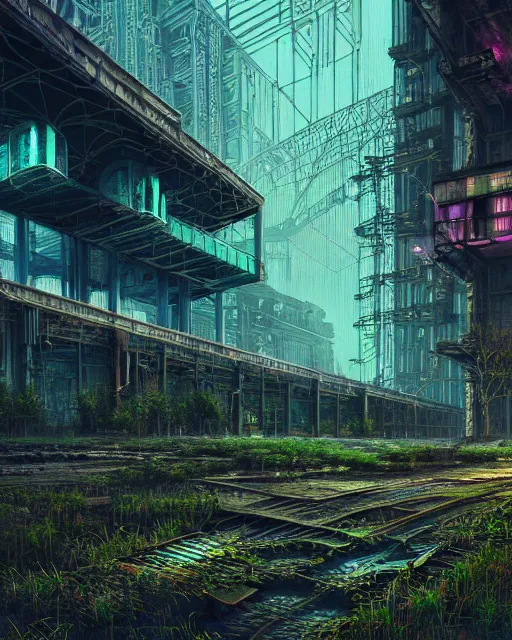 Prompt: a beautiful hyperdetailed rendering of nature abandoned swamp city unfinished building industrial architecture by louis sullivan, cosmic at dusk nightvision meadow dramatic lighting cyberpunk alien uv light flowers morning sun synthwave, archdaily, wallpaper, highly detailed, trending on artstation.