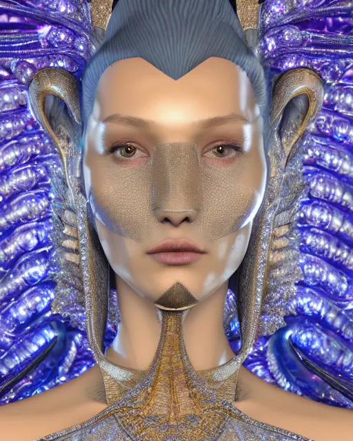 Image similar to a highly detailed metahuman 4 k close up render of an alien goddess bella hadid monument face accessories in iris van herpen dress schiaparelli in diamonds crystals swarovski and jewelry iridescent in style of alphonse mucha gustav klimt trending on artstation made in unreal engine 4