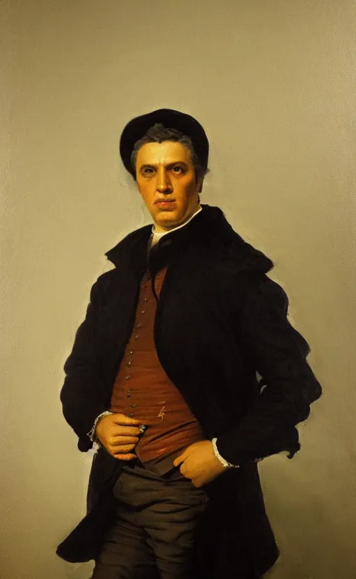 Prompt: a beautiful painting of vasil levski in a black hood, by asher brown durand and rembrandt, featured on artstation