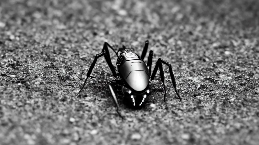 Prompt: a zoom on a robotic bug depth of field 1 0 0 mm