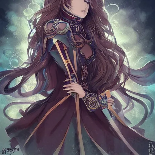 Prompt: “A hyper-detailed stunning and beautiful anime woman with brown flowing hair, long blue-cape, decorative leather armor, surrounded by a catacomb of books, Full-body character portrait, trending on artstation, by rossdraws”