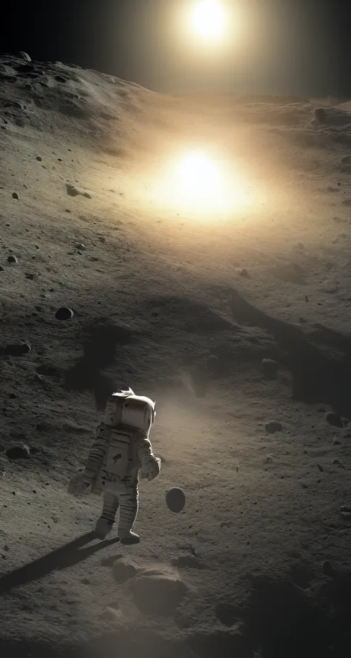 Image similar to concept art, an american astronaut landing on the moon, backlight, f 3 2, high detail, octane rendering, unreal engine.