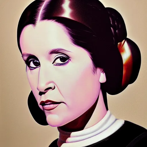 Prompt: black velvet painting of princess leia, photorealism, by bruce white,