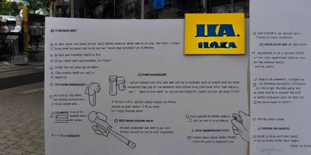 Prompt: ikea instructions images on hoe to approac people along the street. how to make friends ikea instructions manual. how to be confident. ikea instruction images. step by step.