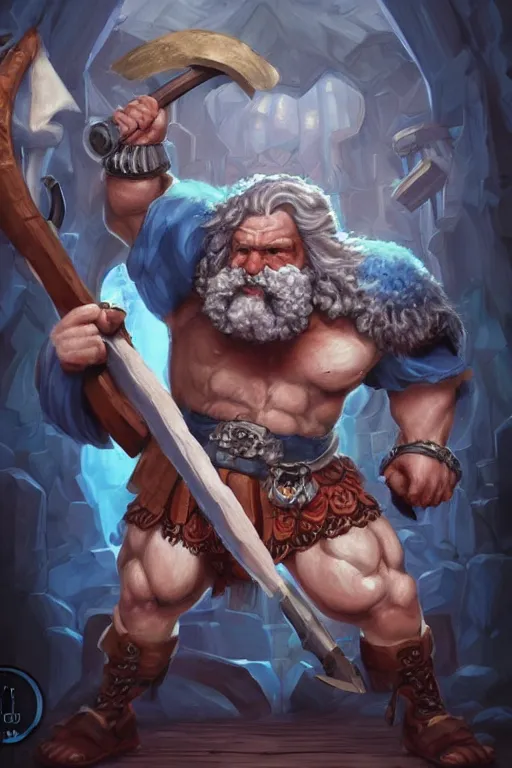 Image similar to buff barbarian karl marx with shining blue tattoos, dungeons and dragons, trending on artstation, award winning, stylized painting, 4 k, 8 k