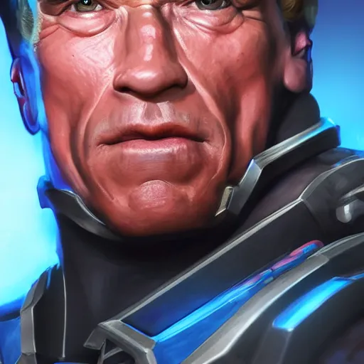 Image similar to a screenshot of arnold schwarzenegger as reinhardtin overwatch, portrait, fantasy, beautiful face, vivid colors, elegant, concept art, sharp focus, digital art, hyper - realistic, 4 k, unreal engine, highly detailed, hd, dramatic lighting by brom, trending on artstation