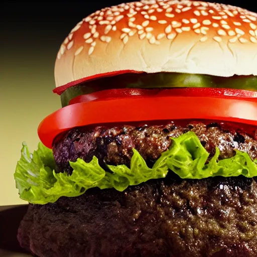 Image similar to A photorealistic close-up of a lava burger, realism