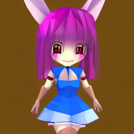 Prompt: original chibi bunny girl, low poly 3d model vga, 256 colors, 1997, Ranking number 1 on pixiv