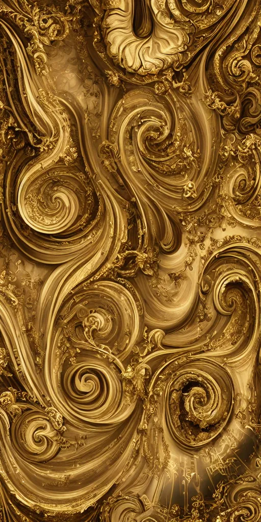 Image similar to the source of future growth dramatic, elaborate emotive Golden Baroque and Rococo styles to emphasise beauty as a transcendental, seamless pattern, symmetrical, large motifs, sistine chapel ceiling, 8k image, supersharp, spirals and swirls in rococo style, cartouches, white smoke and rainbow ink dropping in water, Gold black and rainbow colors, perfect symmetry, 3D, no blur, sharp focus, photorealistic, insanely detailed and intricate, cinematic lighting, Octane render, epic scene, 8K