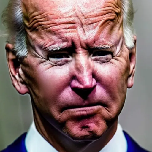 Image similar to joe biden frowning, swollen face, bruised, purple and green bruises, red swollen boils, painful, detailed, up close, medical photo, / r / medizzy