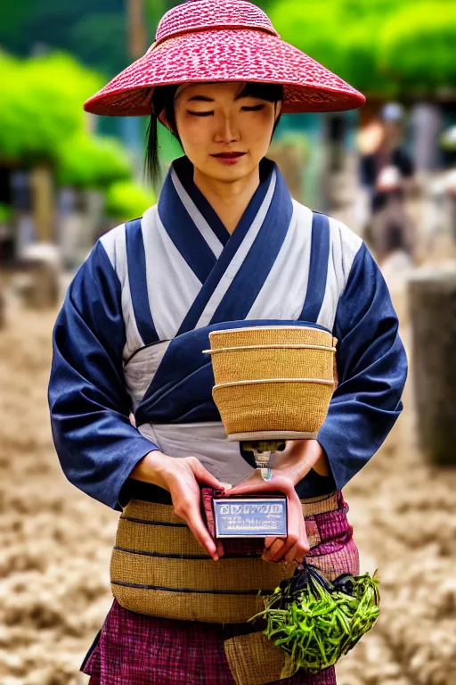 Prompt: japanesse farmer, cinematic view, bokeh, extreme detailed, vogue photo style, proportional, dynamic composition, face features, comfort posse, smooth, sharp focus, body features, ultra realistic, award winning photo, captured by nikon d 8 5 0, 4 5. 7 mp lens, 4 k, full body.