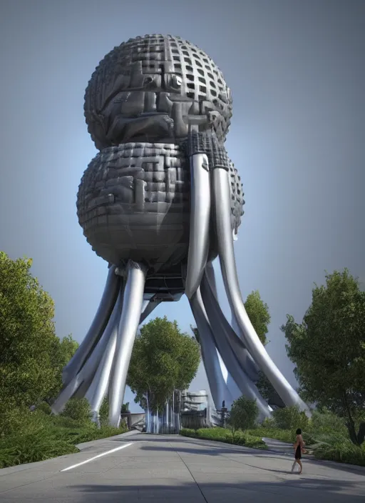 Prompt: highly detailed realistic architecture 3 d render of a futurisctic stele monument in the atomium brussels style standing near a highway, archdaily, made in unreal engine 4 octane render